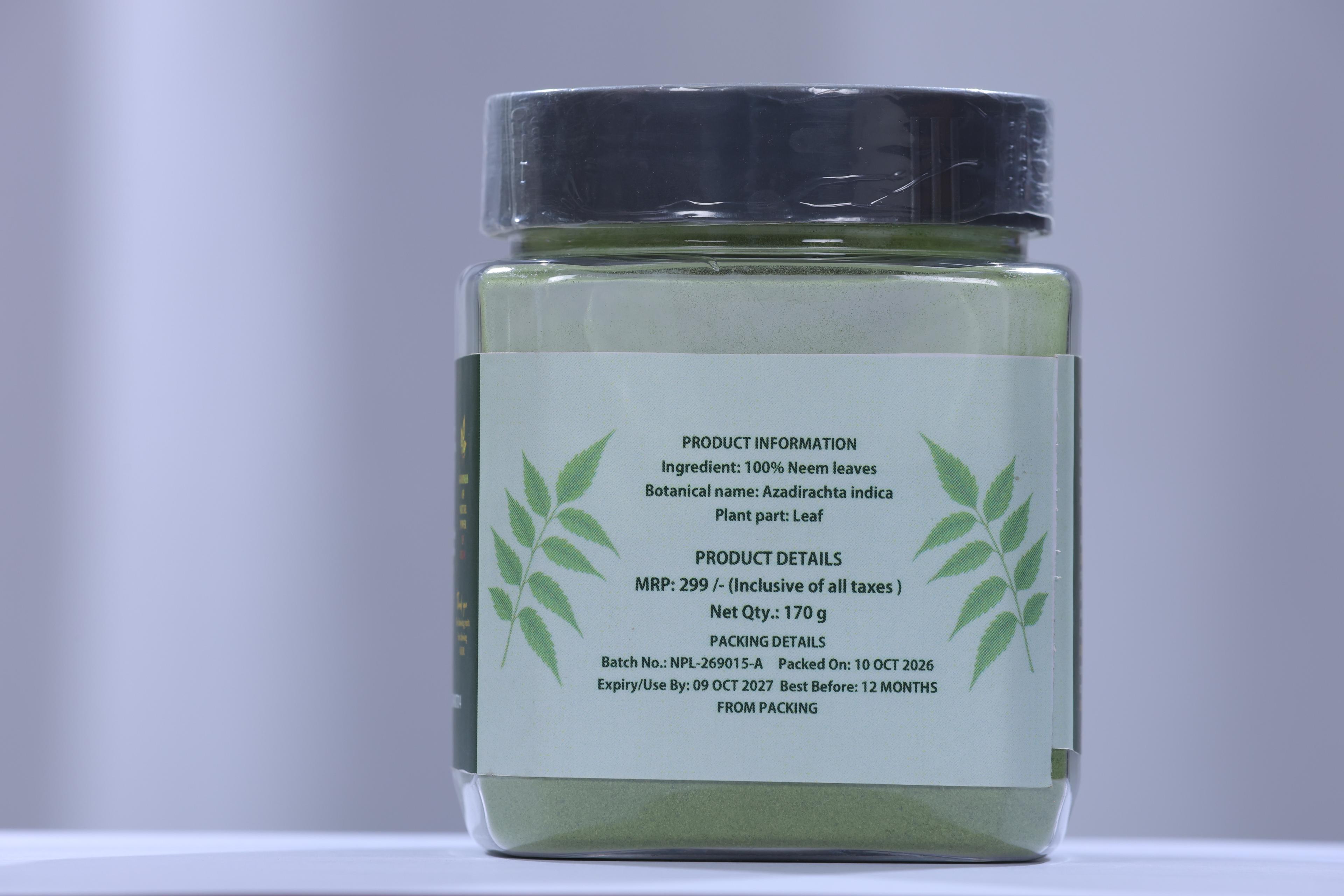 OZOR Neem Leaf Powder jar, product information panel