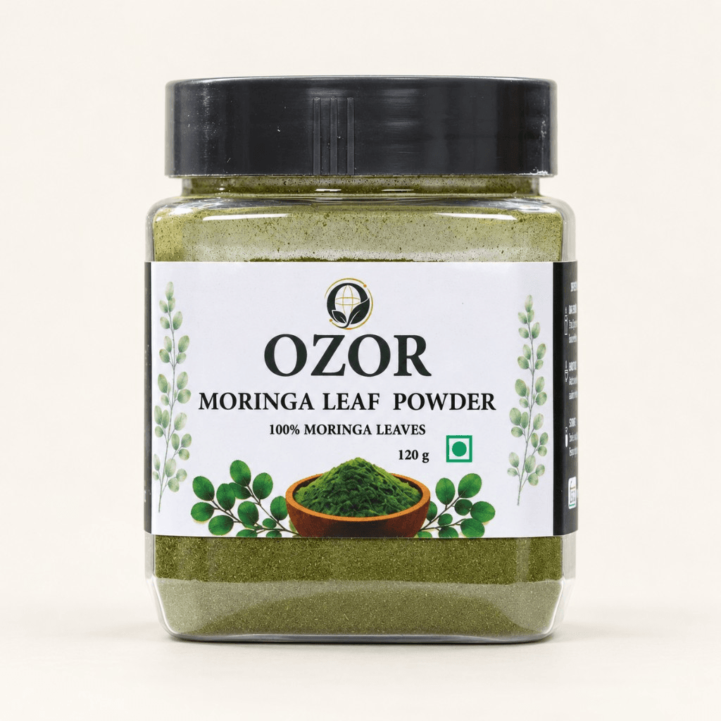 OZOR Moringa Leaf Powder 120 g, front of the jar